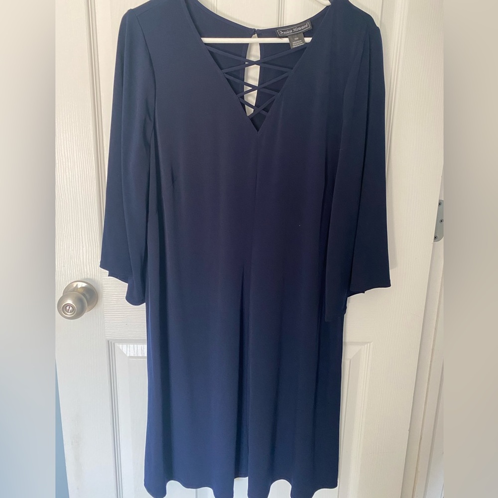 Pretty for fall and dare I say…sexy Jessica Howard navy dress